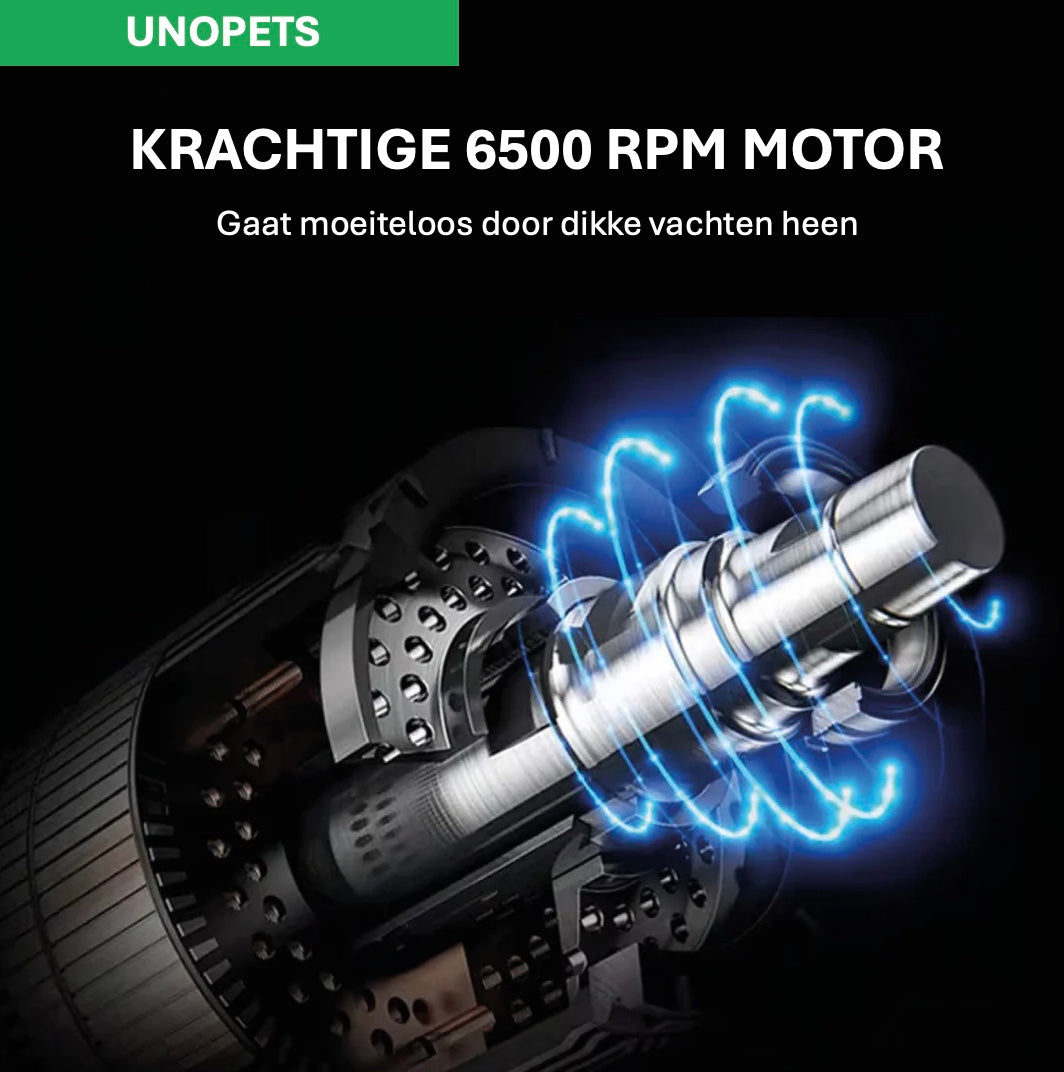 Het Unopets hoogwaardige hondentondeuse is uitgerust met een krachtige motor van 6500 tpm, voor snel en effectief trimmen. Het gaat moeiteloos door dikke vachten, waardoor het ideaal is voor huisdieren met een dichte vacht.