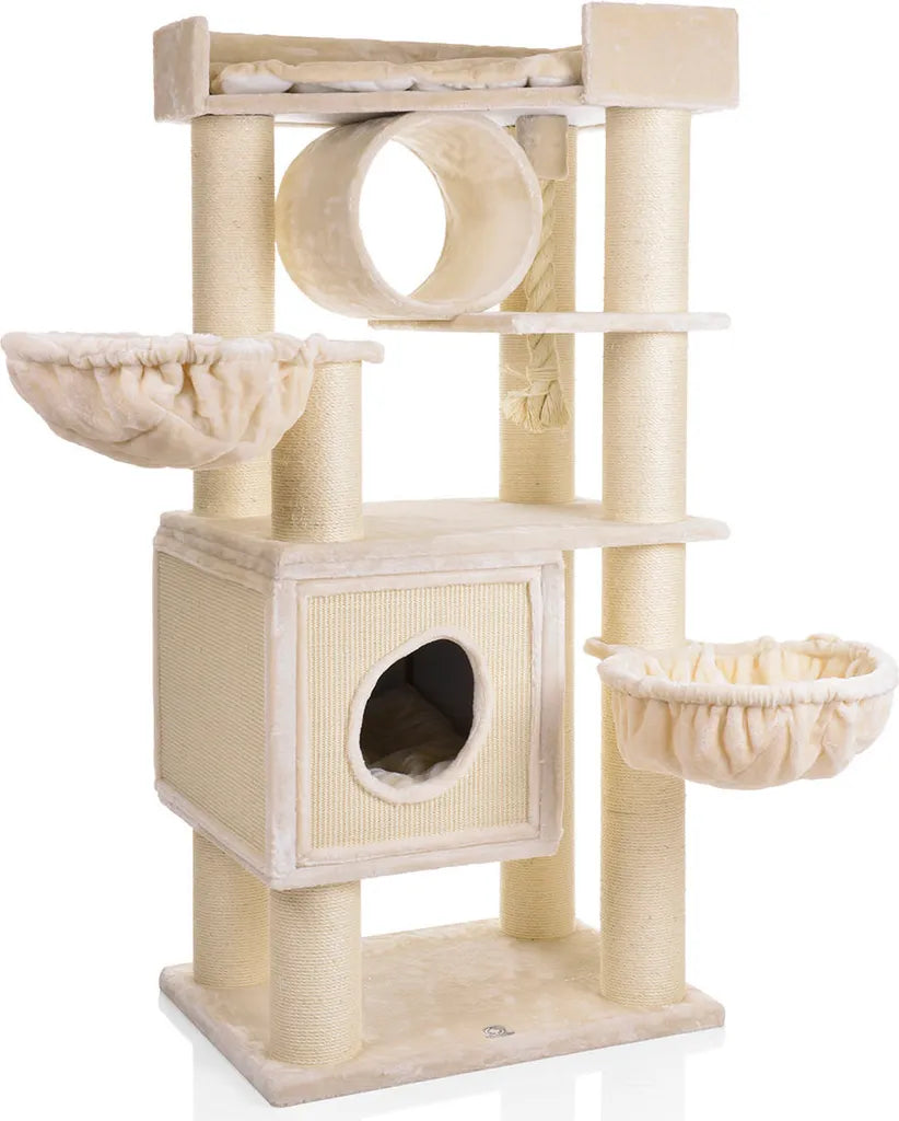 Zijaanzicht van de Sturdy Krabpaal in beige kleur