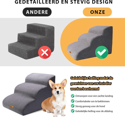 Geef je huisdier de vrijheid om zonder moeite op de bank, het bed of andere verhogingen te komen met onze handige hondentrap! Of het nu gaat om een oudere of minder mobiele hond, of een kleine viervoeter die niet bij de hogere plekken kan, deze trap biedt de perfecte oplossing. Geen gedoe meer met springen, maar eenvoudig en veilig omhoog!