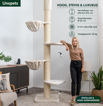 Felino Krabpaal – Het Paradijs voor Katten – Verstelbaar tot 275 cm – Ø 20 cm Sisalpalen - Unopets  - Beste producten voor honden en katten