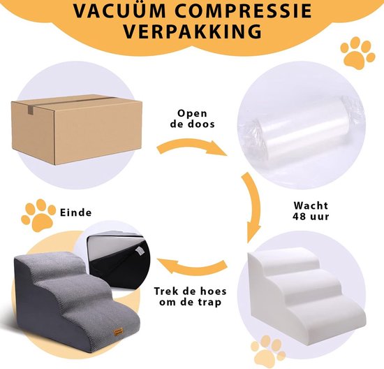 Anti-slip huisdieren trap voor honden en katten, ideaal voor oudere of minder mobiele dieren. Maakt het makkelijk om de bank en het bed te bereiken. Bekleed met corduroy voor grip en heeft een antislip onderkant voor stabiliteit. Gemaakt van duurzaam sponsmateriaal met afneembare, machinewasbare hoes. Boogontwerp beschermt gewrichten en ondersteunt tot 80 kg. Afmetingen: 60x33x30 cm, kleuren: grijs en zwart.