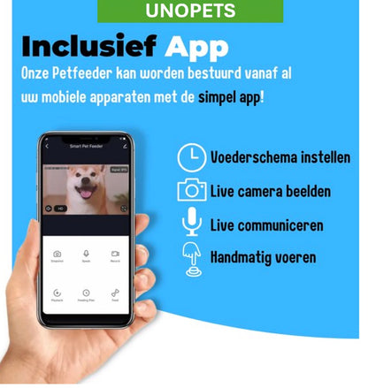 Slimme voerbak met 1080p HD-camera, spraakfunctie en 6L capaciteit. Stel tot 20 maaltijden en 99 porties in voor je huisdier. Nachtzicht en microfoon voor interactie. Luchtdichte afsluiting houdt voer vers. No worries bij stroomstoringen met noodbatterij. Ideaal voor gemak en zorg!