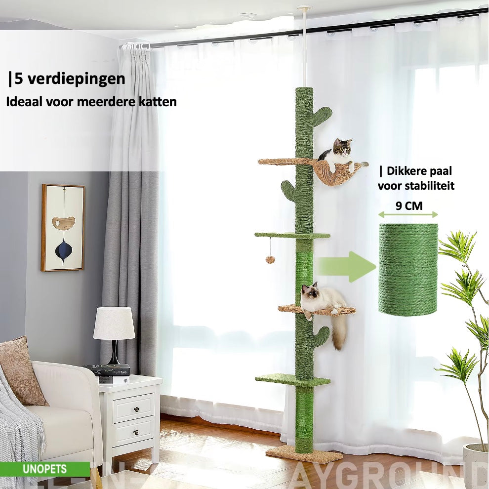 De Speeltoren Mimi is een kleurrijke speeltoren voor katten met vijf platforms, een hangmat en een sisal-bedekte krabpaal. Met een verstelbare hoogte en eenvoudige installatie biedt deze toren klimplezier en speelplezier zonder boren. Perfect voor elke woonkamer!