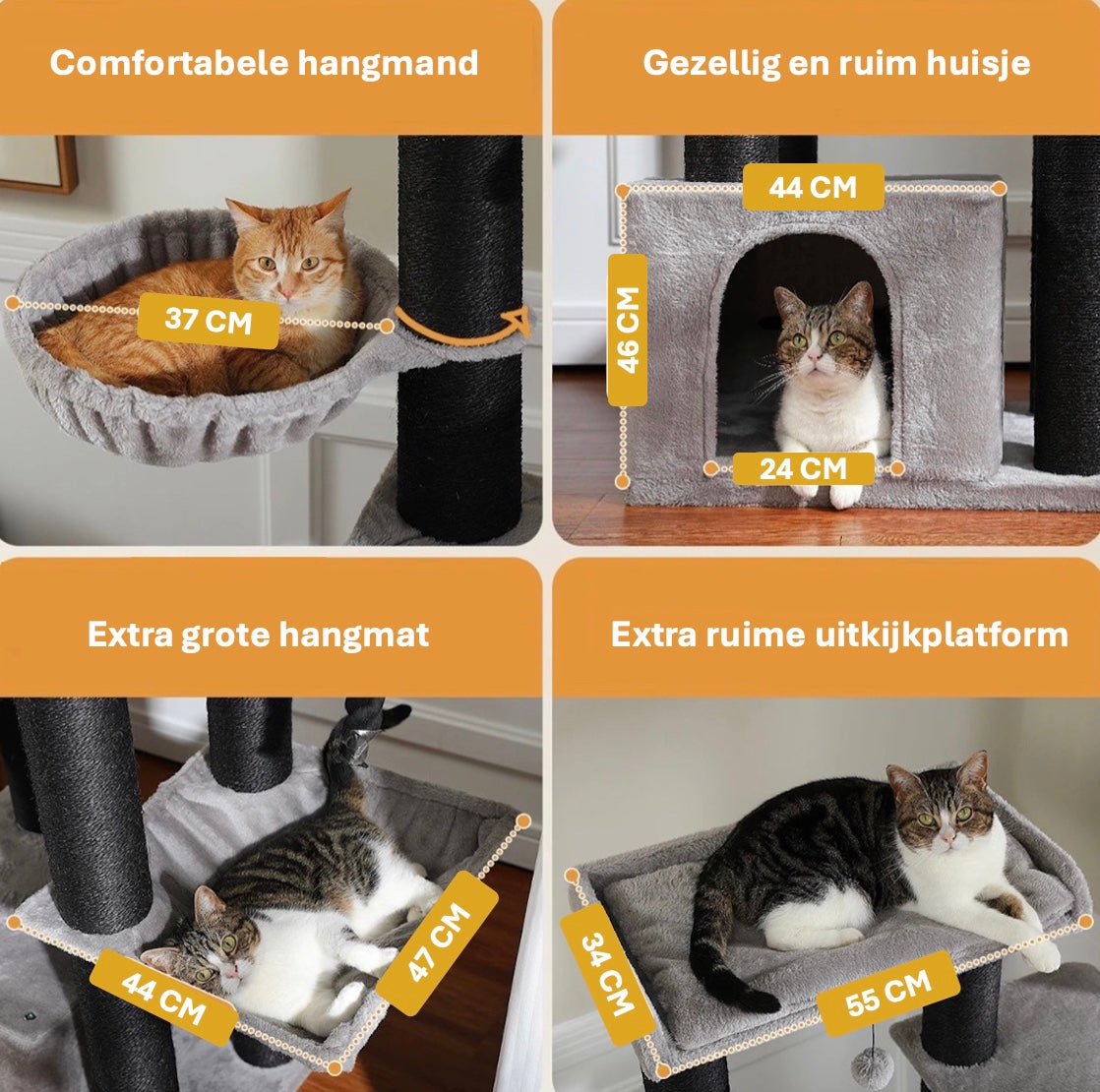 Miauw Speeltoren XXL – Stevige Krabpaal voor Grote en Actieve Katten