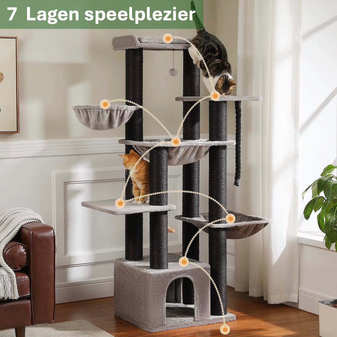 Maine Coon Speeltoren XXL beschikt over een ontwerp met 7 speellagen voor eindeloos speelplezier