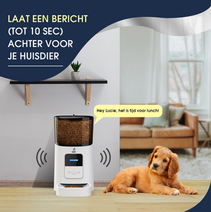 Slimme automatische voerbak voor katten en honden met 6 liter capaciteit. Ideaal voor drukke gezinnen met instelbare 15 maaltijden per dag. Bevat spraakopnamefunctie voor persoonlijke aanspraak. Gebruiksvriendelijke app voor het aanpassen van tot 50 porties per dag. Luchtdichte afsluiting voor vers voer, met noodbatterij voor voedselzekerheid. Smartfuncties werken op 2,4 GHz, geschikt voor droogvoer tot 15 mm. Afmetingen: 19,5x35,7x32,1 cm, gewicht: 2,1 kg. Geschikt voor alle huisdieren, inclusief kittens.