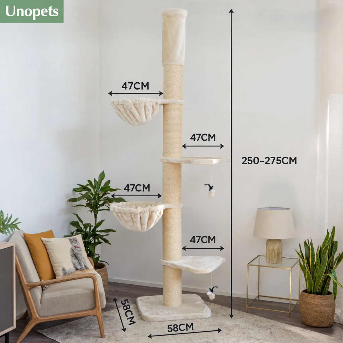 Felino Krabpaal – Het Paradijs voor Katten – Verstelbaar tot 275 cm – Ø 20 cm Sisalpalen - Unopets  - Beste producten voor honden en katten