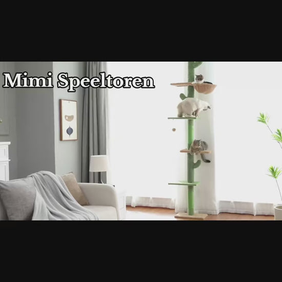 De Speeltoren Mimi is een kleurrijke speeltoren voor katten met vijf platforms, een hangmat en een sisal-bedekte krabpaal. Met een verstelbare hoogte en eenvoudige installatie biedt deze toren klimplezier en speelplezier zonder boren. Perfect voor elke woonkamer!