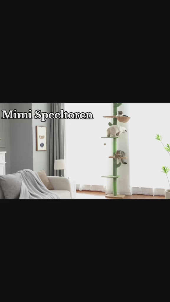 De Speeltoren Mimi is een kleurrijke speeltoren voor katten met vijf platforms, een hangmat en een sisal-bedekte krabpaal. Met een verstelbare hoogte en eenvoudige installatie biedt deze toren klimplezier en speelplezier zonder boren. Perfect voor elke woonkamer!